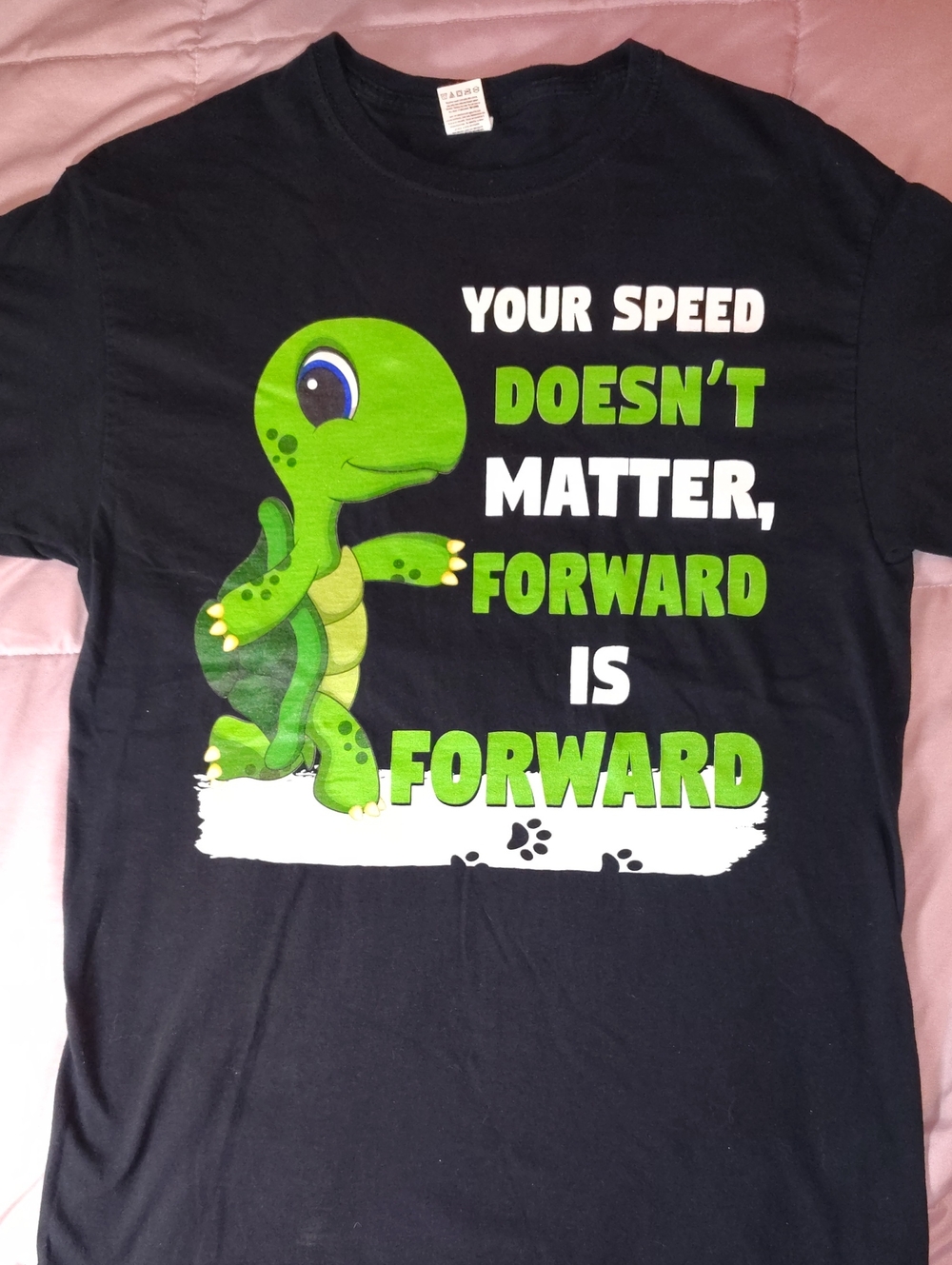 Fruit of the Loom Black Tee with Green Turtle Graphic